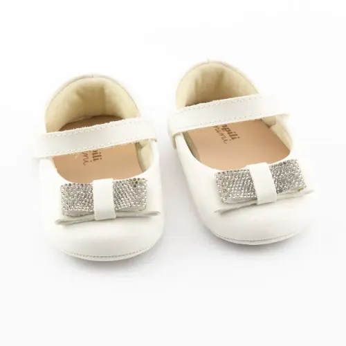 Sapato De Bebê Infantil Feminino Nina Strass Laço Branco 14