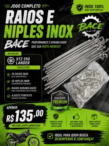 Jogo Raios Inox BACE XTZ 250 Lander Traseiro + Niples Novo