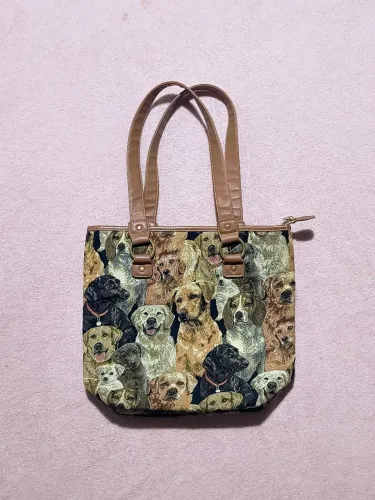 bolsa Royaltex tapeçaria dog linda estampa cachorros vintage antiga moda look diferente 