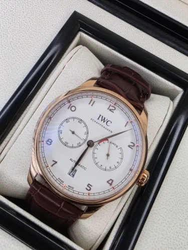 Relogio IWC NOVO Portugieser Automático Aço/Rose 42mm Pulseira de Couro EM 10X SEM JUROS