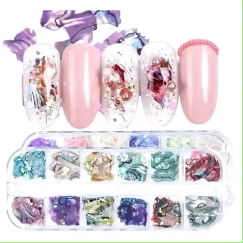 Kit Estojo Com 12 Madre Perola Furta Cor Para Decoração De Unhas