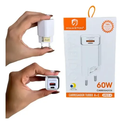 Carregador Turbo Fonte 60w Usb-c + Usb-a H'maston Lr23-4 Loja Coimbra Computadores