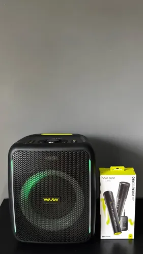 Caixa De Som Karaokê Com 2 Microfones Waaw Sem Fio Alok