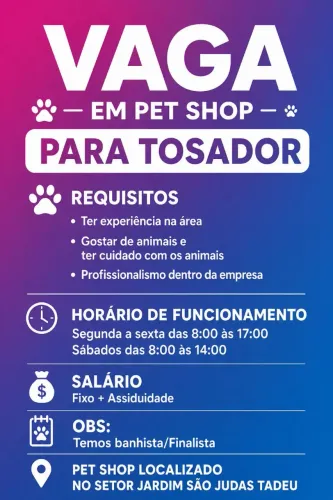 Vaga Emprego fixo tosador