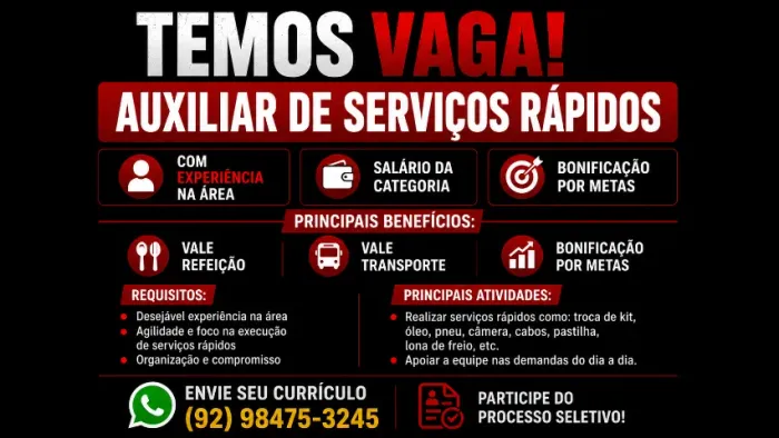 Auxiliar de mecânico com experiência