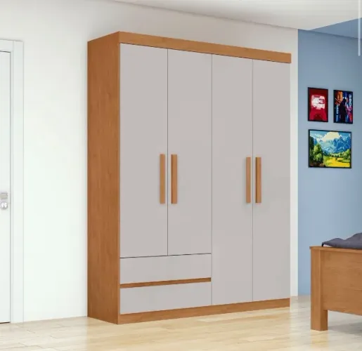 Guarda Roupa 4 Portas Compact 119 Amêndoa Off White