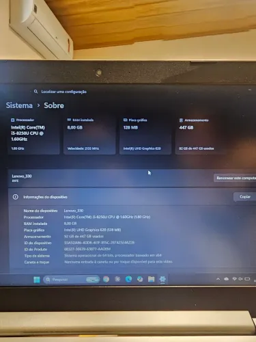 Notebook Lenovo Core i5 (8ª Geração) | 8GB RAM | SSD 480GB