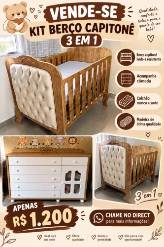 Vendo berço capitonê 3 em 1 + cômoda