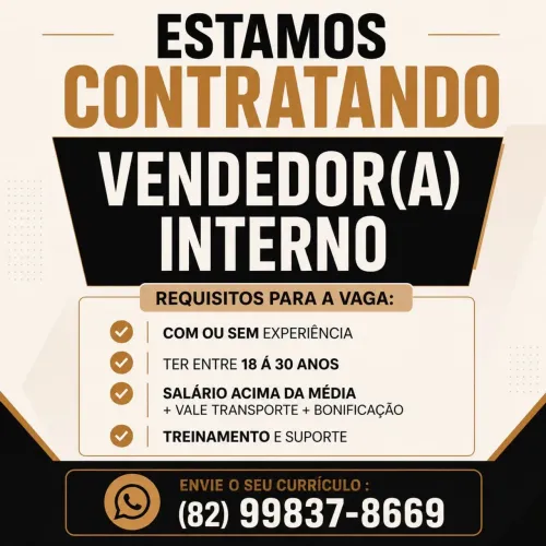 Estamos contratando *VENDEDOR INTERNO* nos envie seu currículo.