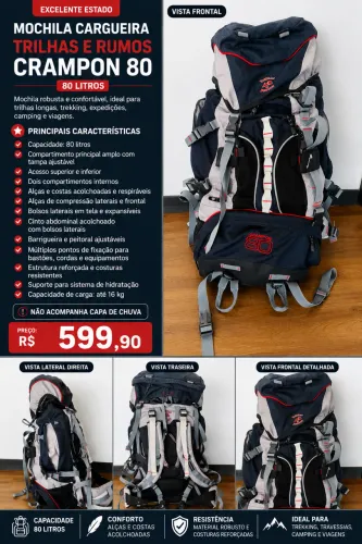 Mochila Cargueira Trilhas & Rumos Crampon 80 L
