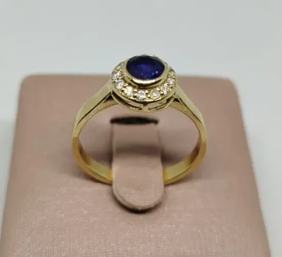 Anel ouro 18k -safira e diamantes - aro 18
