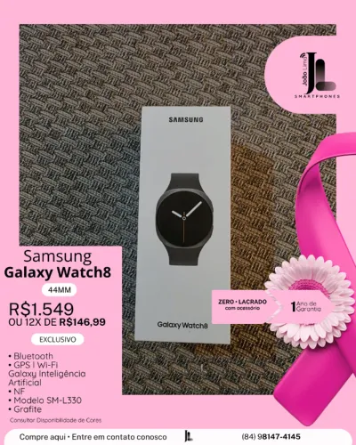 GALAXY WATCH8, 44MM, GRAFITE, LACRADO, EXCLUSIVO!