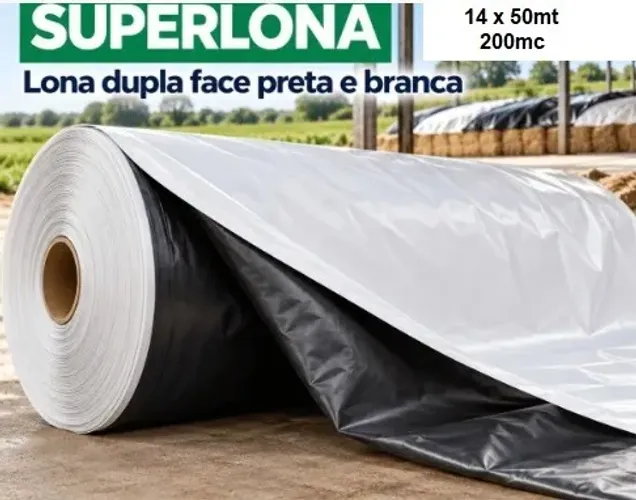 Lona Plástica Dupla Face 14 x 50mt Tanque de Peixes / Silagem / Preta / Branca - 200mc