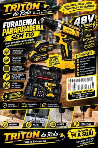 Furadeira e Parafusadeira Sem Fio 48V Completo Com Maleta