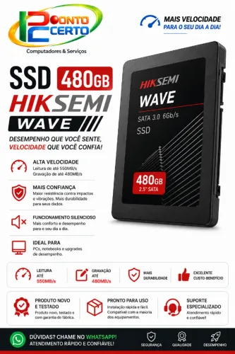 SSD Hiksemi Wave 480GB | Novo | Alta Velocidade | Pronta Entrega