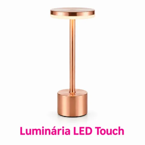 Luminária LED Abajur Mesa Touch Bivolt Recarregável Decorativa Luxo Rose Gold Quarto