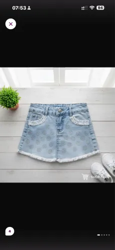 Short saia infantil jeans azul claro