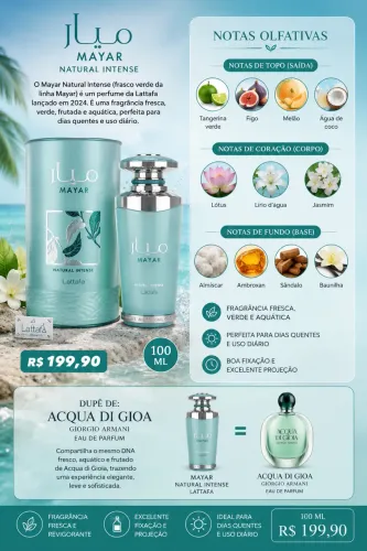 Perfume árabe MAYAR NATURAL INTENSE original com nota fiscal