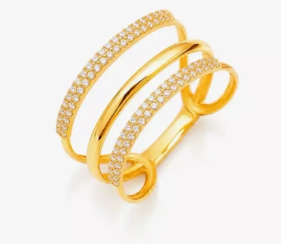 Anel Aro Triplo em Ouro 18K com Zircônias
