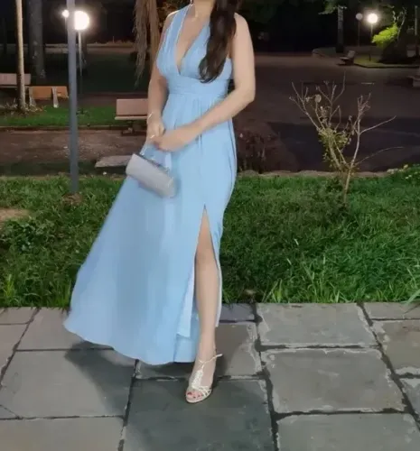 Vestido de festa azul serenity