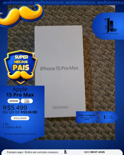 IPHONE 15 PRO MAX, 5G, 256GB, CHIP ESIM, LACRADO, EXCLUSIVO!