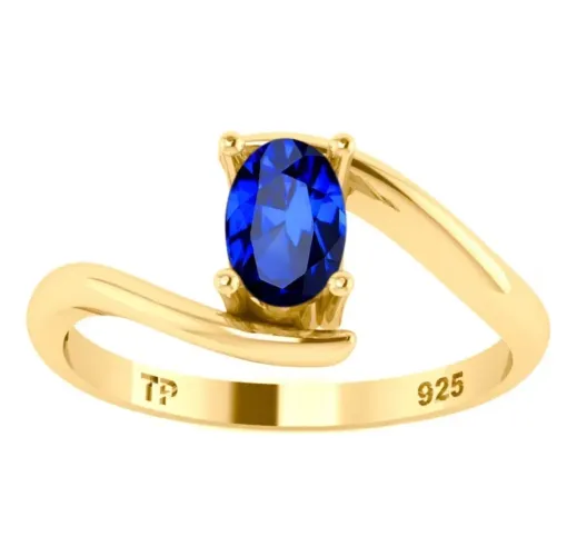 Anel solitário feminino ouro 18k zircônia azul royal