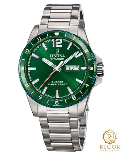 Relógio Festina Masculino Verde Analógico Caixa de Titanio Pulseira Aço Inoxidável