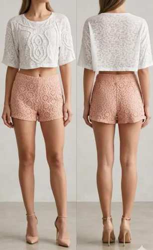 Conjunto Cropped Branco + Shorts Rosa Zara M