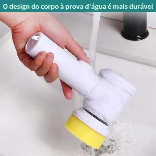 Escova de Limpeza 5 em 1 Sem Fio Limpador Multiuso Prático Com Mais Duas Cabeças de Escova