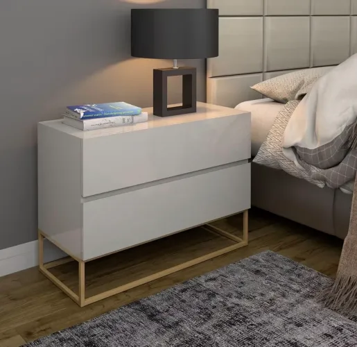 MESA DE CABECEIRA OFF WHITE COM DOURADO