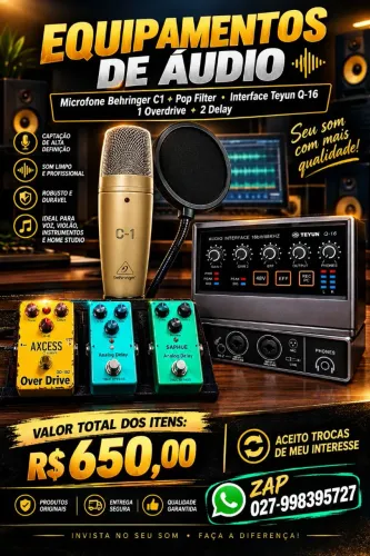 VENDO OU TROCO MICROFONE CONDENSADOR BEHRINGER C1,POP FILTER,PEDAIS E INTERFACE DE ÁUDIO