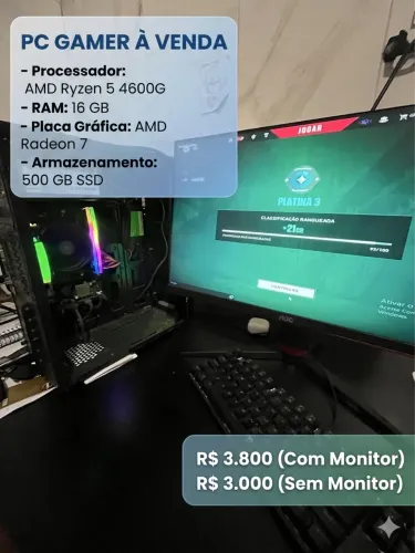 PC Gamer Completo + Monitor 144Hz + Periféricos