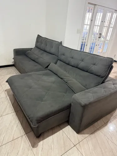 Sofá Retrátil Reclinável França 3,00m Suede Velut Cinza c/ Molas no Assento