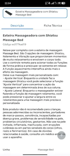 Colchão esteira massageador