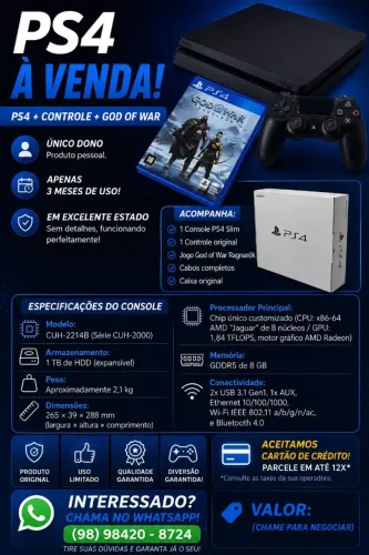 PS4 E CONTROLE + GOD OF WAR
