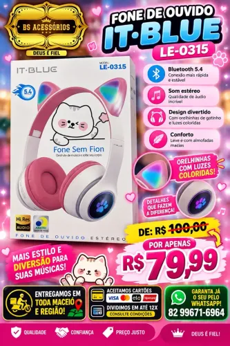 Fone Bluetooth Gatinha 