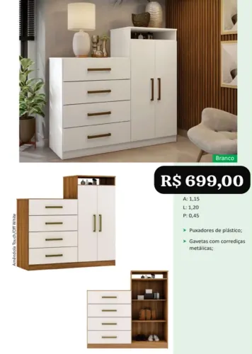 Cômoda 4 gavetas 2 portas - Promoção