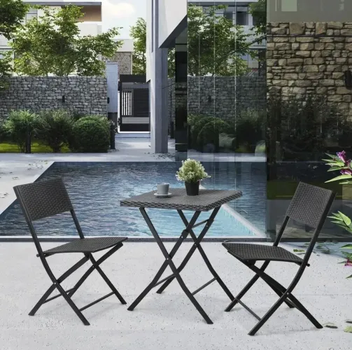 Conj. Bistro rattan dobravel 3 peças