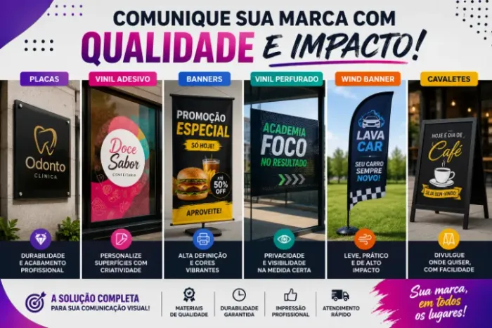 Placas, Vinil Adesivo, Banners, Vinil perfurado, Wind Banner, Cavaletes