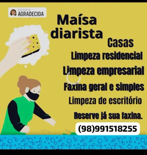Diarista auxiliar de cozinhar em restaurante e lanchonete faxina