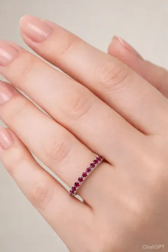 Aliança Hstern ouro branco 18k com 28 rubis, tam. 16