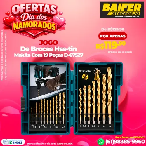 Jogo de Brocas HSS-TIN Makita Com 19 Peças D-67527