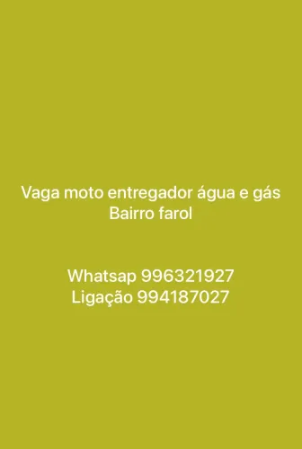 Vaga moto entregador água e gás