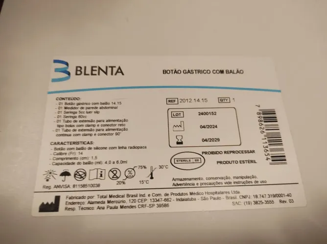 Botton Gastrostomia com Balão 14FR X 1,5cm - Blenta