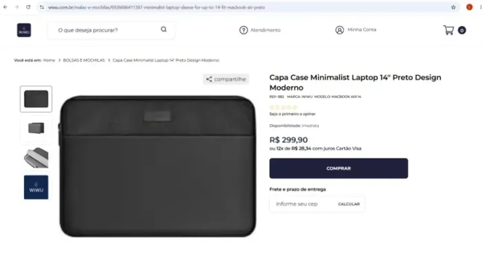 Capa Case Minimalist Laptop 14 Preto Design Moderno - WiWu