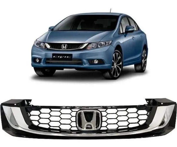 Grade Radiador Com Friso Cromado + Emblema Civic 2015 2016