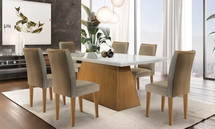 Mesa Luna Imbuia Vidro 6 Cadeiras Lunara Frete Grátis