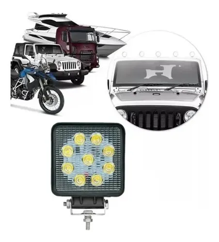 Farol Milha Auxiliar 9 Leds Quadrado 6000k 12v 24v
