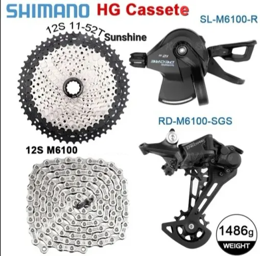 Grupo kit 4 Peças Deore m-6100 12v Cassete Sunshine 11-52