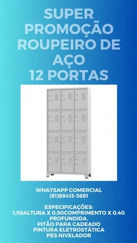 Armário Guarda volumes c/12 portas em até 5x sem juros no cartão